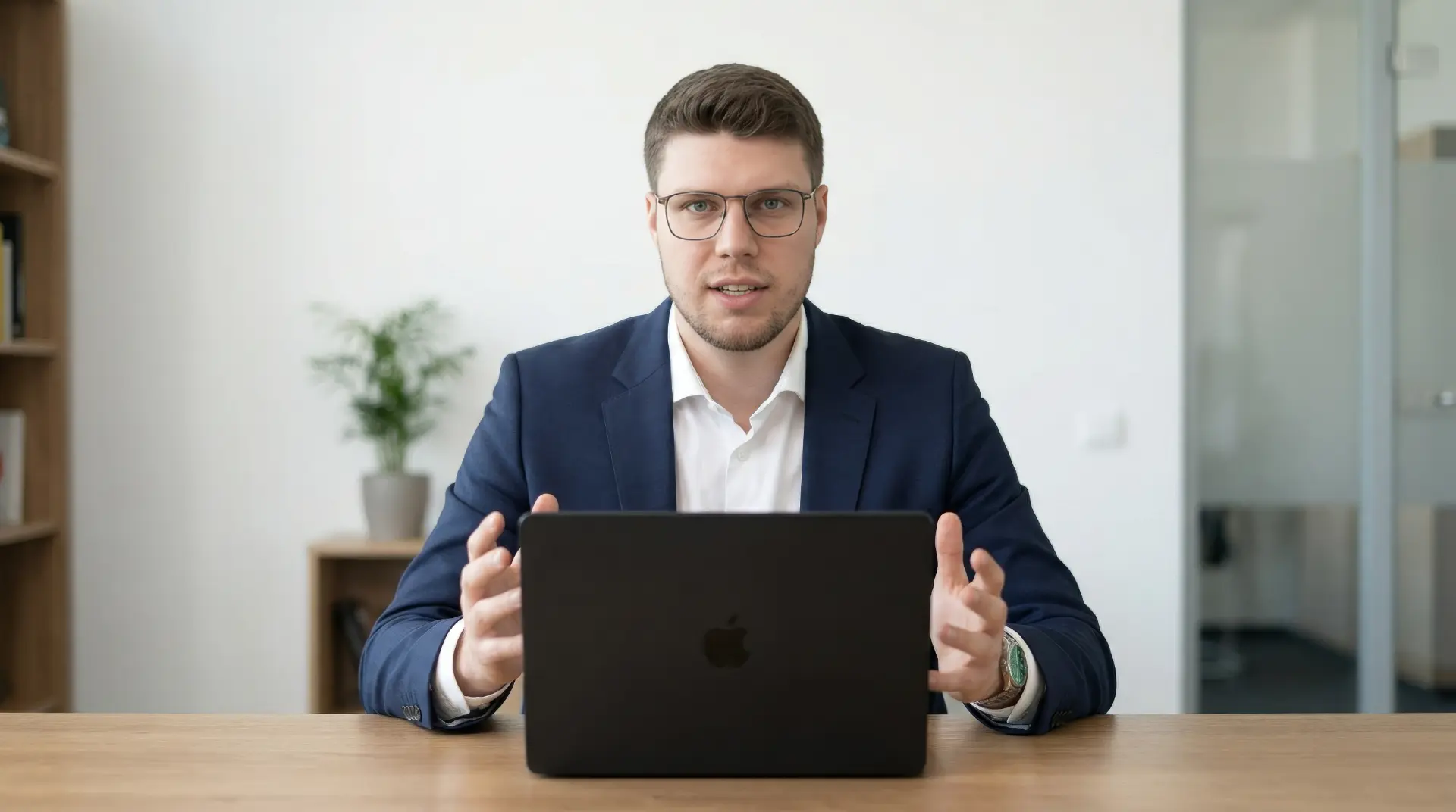 Michael Mündörfer erklärt eine IT-Lösung am Schreibtisch